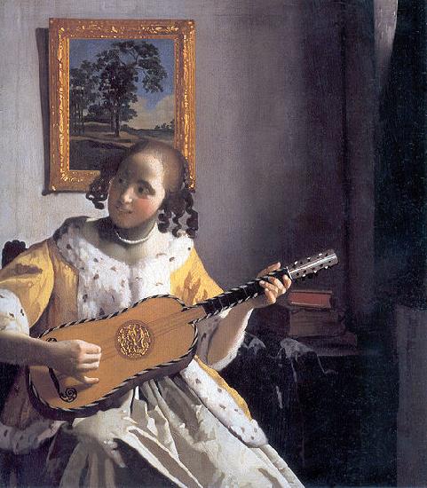 Johannes Vermeer Youg woman playing a guitar oil painting picture